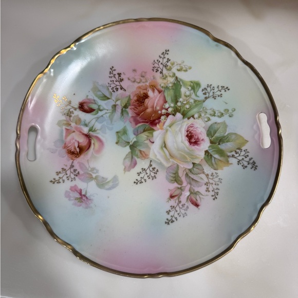 Vintage Floral Decorative Tray with Gold Accents. Late 1800’s. German.
